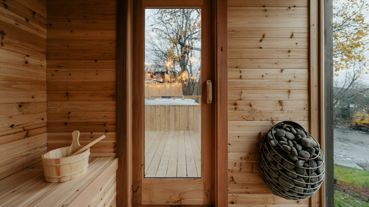 View from inside an outdoor sauna